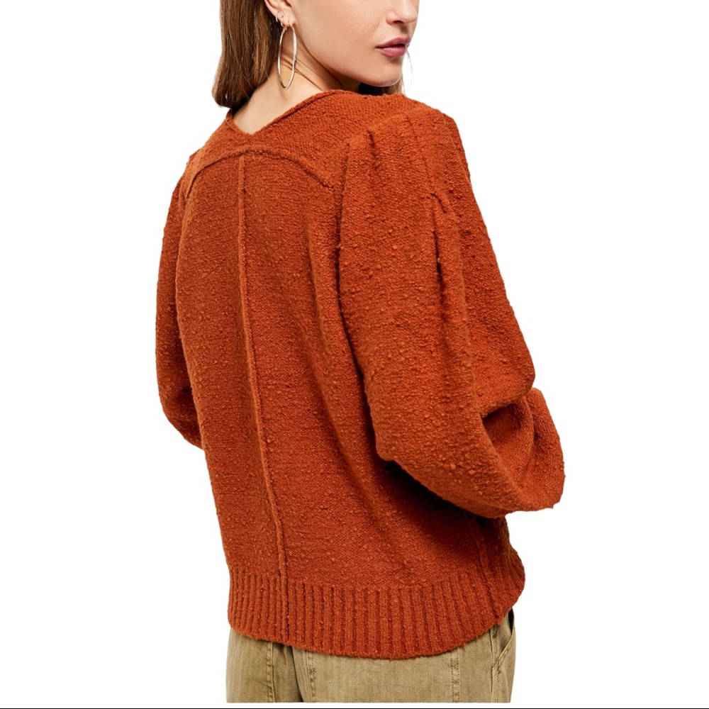NWT FREE PEOPLE Reverie V-Neck Sweater - Burnt Butter - Picture 3 of 5